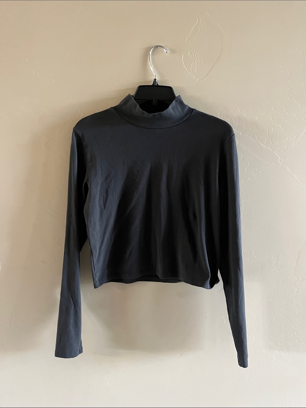 Zara Charcoal Gray Mock Neck Long Sleeve Top
